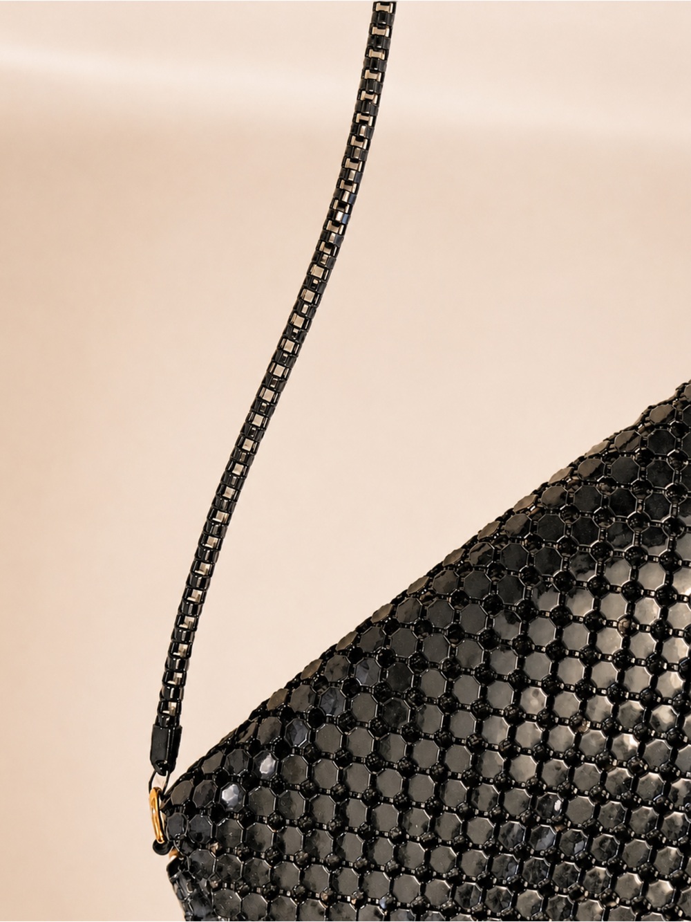 VTG Black Metal Sequin Mesh Clutch w Metallic Flap Trim & Removable Mesh Strap - Picture 11 of 16